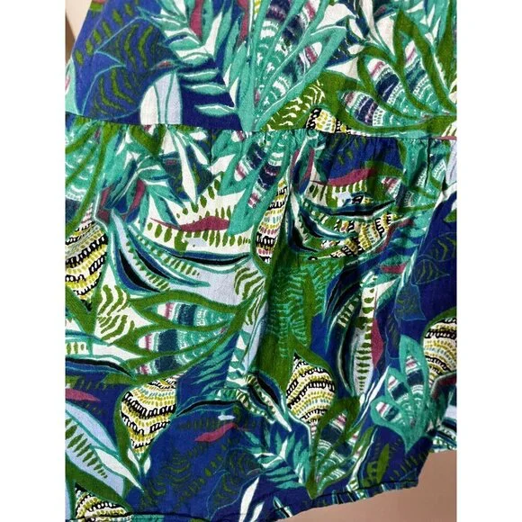 Colorful Floral Milkmaid Dress Blue L Tropical Summer Smock Preppy Artsy Chic - Picture 4 of 9